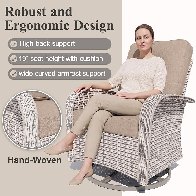 5-Piece Patio Furniture Set, Outdoor Swivel Rocking Chairs Set with Ottomans,All Weather Conversation Set for Porch Poolside Balcony,Beige