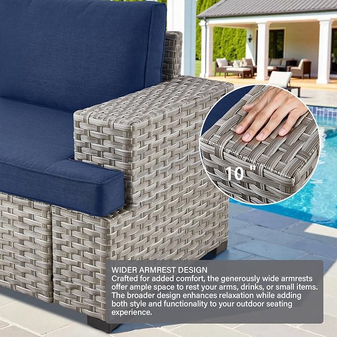 Belord Patio Conversation Set - 10-Seater Modular Wicker Outdoor Sectional Sofa Set, High Back Patio Furniture Sets with Glass Coffee Table for Outdoor Gatherings