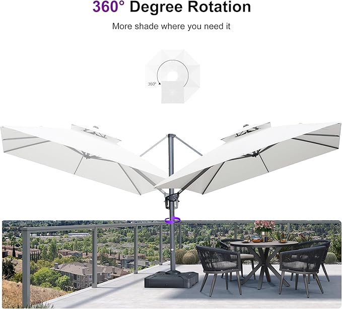 PURPLE LEAF Sunbrella Cantilever Umbrella 10FT Heavy Duty Outdoor Large Double Top Offset Hanging 360° Rotation Square Patio Umbrella for Garden Deck Pool Backyard Canvas Natural