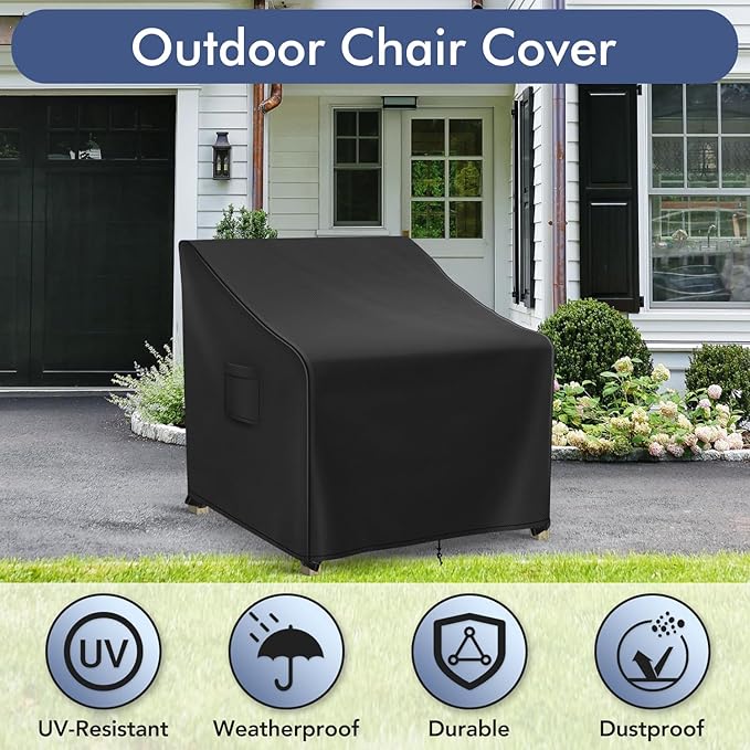 Richwon Patio Furniture Covers Waterproof for Chairs, Lawn Outdoor Chair Covers 2 Pack, Patio Chair Covers for Outdoor Furniture Fits up to 30W x 27D x 36H inches, Black