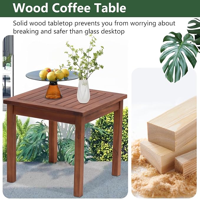 PayLessHere 3 Pieces Patio Set Wicker Patio Furniture Acacia Wood Outdoor Patio Furniture Set Rattan Chair Conversation Sets Bistro Set with Coffee Table and Water Resistant Cushions(Blue)