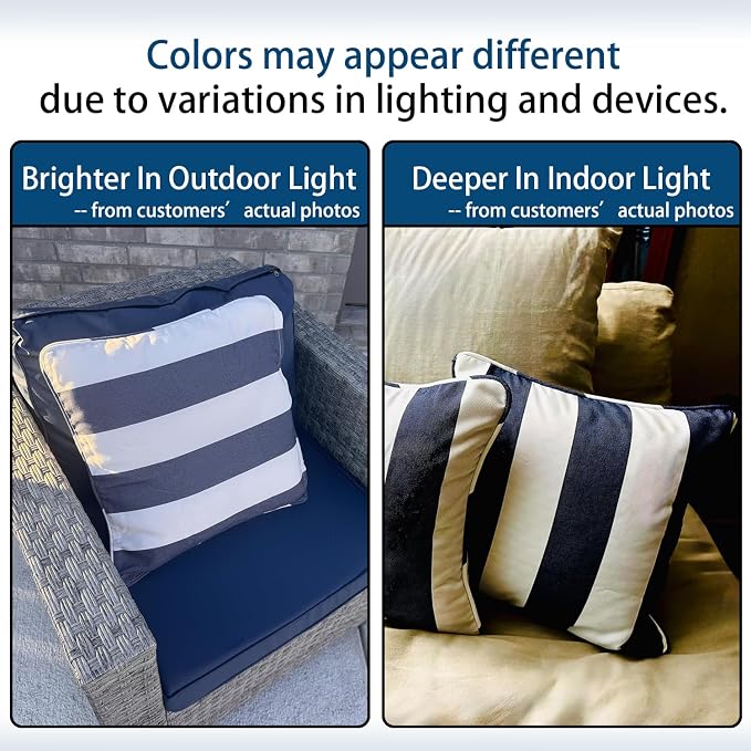 13 x 20 Inch Outdoor Lumbar Pillow with Insert Set of 2, Decorative Piping Edge Waterproof Fade Resistant Fluffy Throw Pillows for Patio Furniture Chair Bench Couch - Navy White Striped