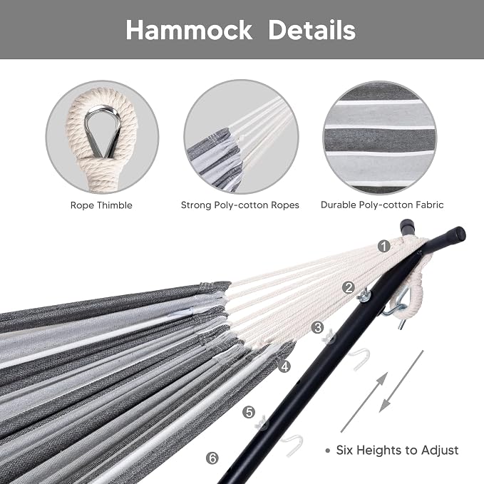 SUNCREAT 2-in-1 Convertible Backyard Fabric Hammock with Stand, Large Hammocks for Outside, Light Gray & Dark Gray