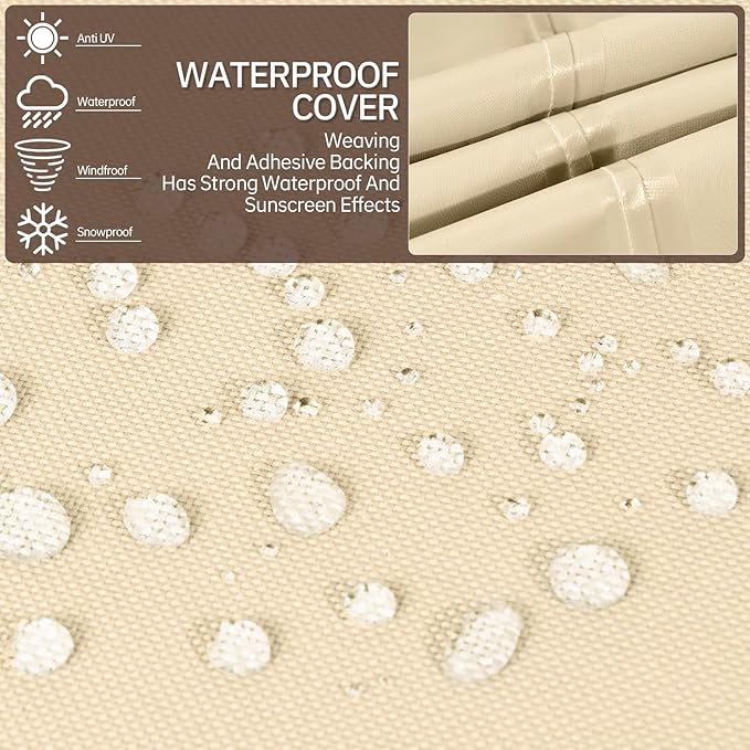 Round Patio Furniture Covers, 84" DIA x 28 H Waterproof Outdoor Furniture Cover for Patio Table & Chair Sets, 600D Heavy-duty UV-Resistant Fade-Proof Protection, Beige & Brown
