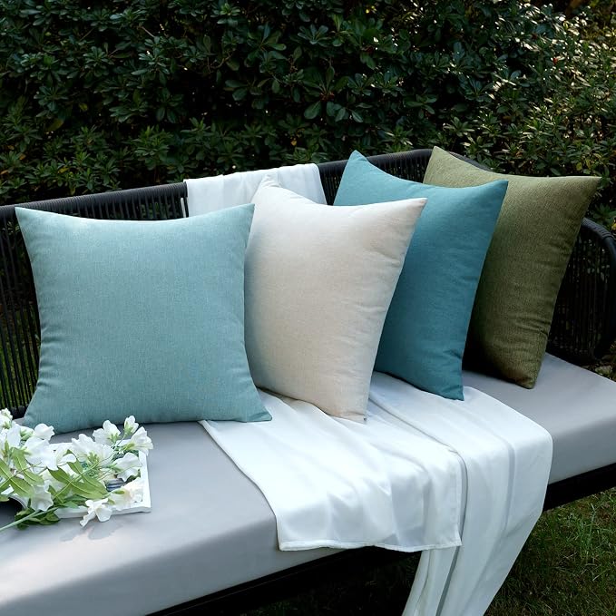 EMEMA Outdoor Waterproof Peacock Blue Pillow Covers 18x18 Inch Rustic Decorative Throw Pillow Covers Cushion Case Square for Patio Sofa Couch Home Bed Farmhouse Car Decor Set of 2