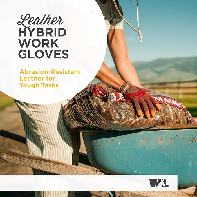 Wells Lamont Women's Breathable ComfortHyde Leather Hybrid Work Gardening Gloves, Medium (7872M)