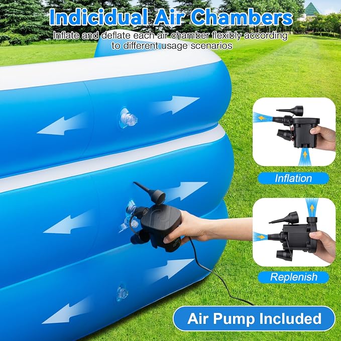 Extra Large Inflatable Pool for Adults 120"x85"x26" – Blow Up Pool with Seats & Backrest, Fits 10 Adults, Air Pump Included, Heavy Duty Above Ground Family Swimming Pool, Inflatable Pool for Backyard