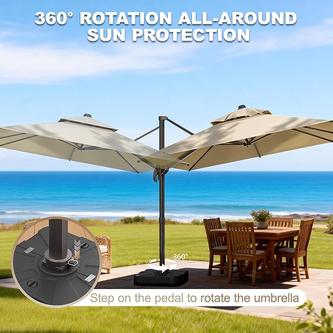 10x10Ft Patio Umbrella Outdoor Cantilever Rectangle Umbrella, 6-Level Tilt & 360° Rotation Offset Umbrella for Garden, Deck, Pool(Beige)