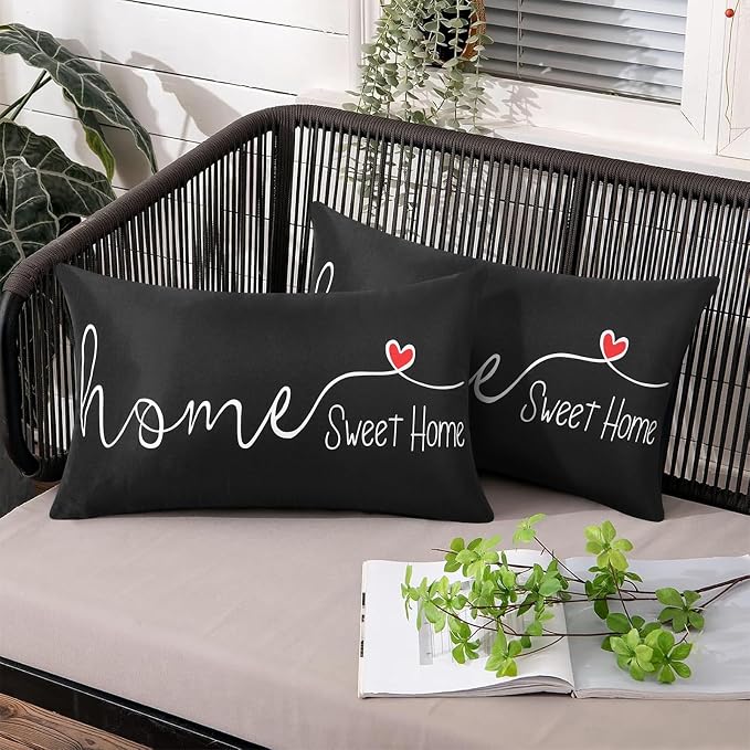 Adabana Outdoor Waterproof Sweet Home Pillow Covers Set of 2 12x20 Inch | Home Decorative Outdoor Pillows Cover for Patio Garden Porch Farmhouse