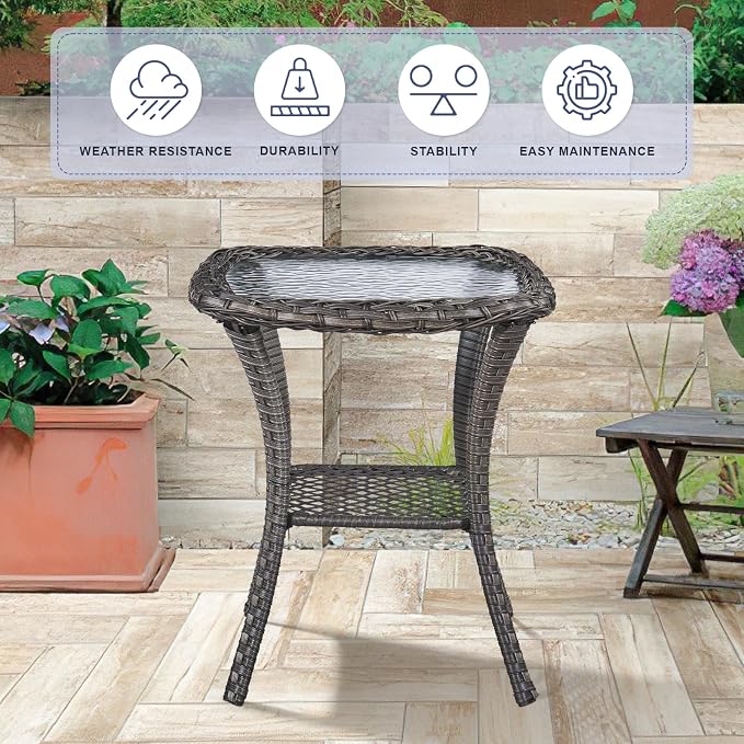 Swivel Patio Chairs Sofa Set of 6-6" Thick Cushion - Wicker Outdoor Swivel Rocker Patio Chair,Sofa/Side Table, High Back Comfortable Outdoor Glider Chairs - Brown Wicker Grey Cushions
