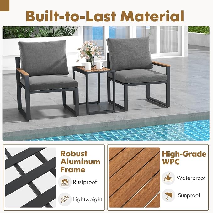 Tangkula 5 Pieces Patio Furniture Set, Aluminum Frame Weatherproof Outdoor Conversation Set with Soft Cushions, Space Saving Design, for Backyard, Poolside, Porch, Balcony