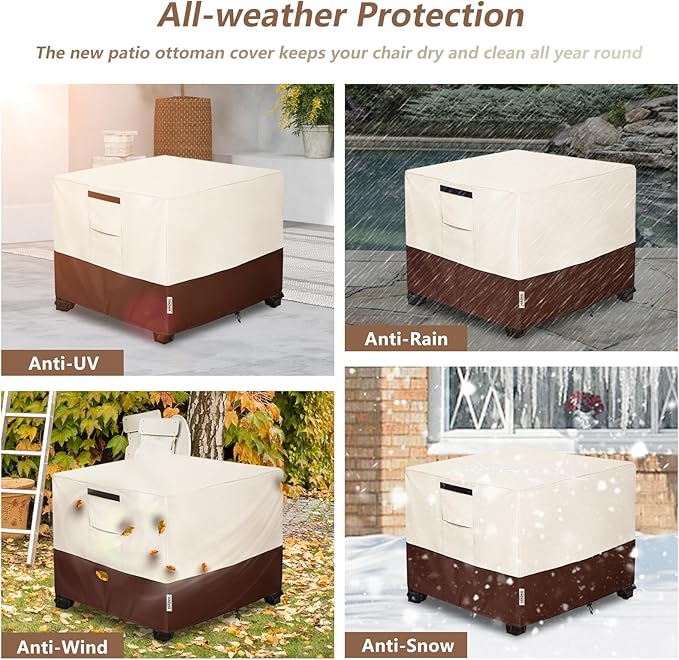 Patio Ottoman Cover Waterproof Square Outdoor Small Side Table Covers,22" W x 22" D x 18" H,Outdoor Rectangular Waterproof Table Cover(Beige)