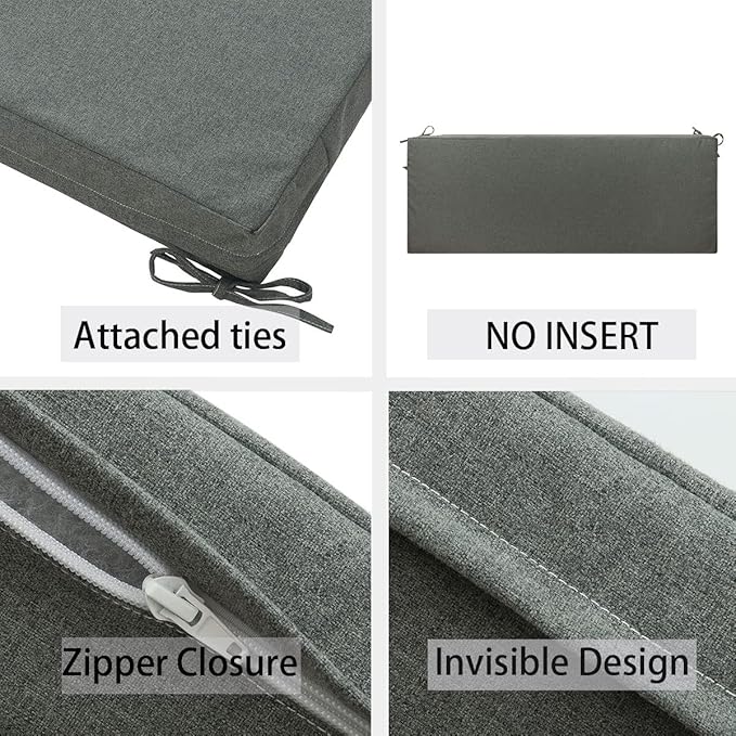 FUNHOME Outdoor Bench Cushion Cover 48 x18 x 3 inch,Water Resistant Cover with Zipper&Ties,Fade-Resistant Slipcover,Patio Porch Swing Cushion Cover Replacement Only,No Insert(Dark Gray)
