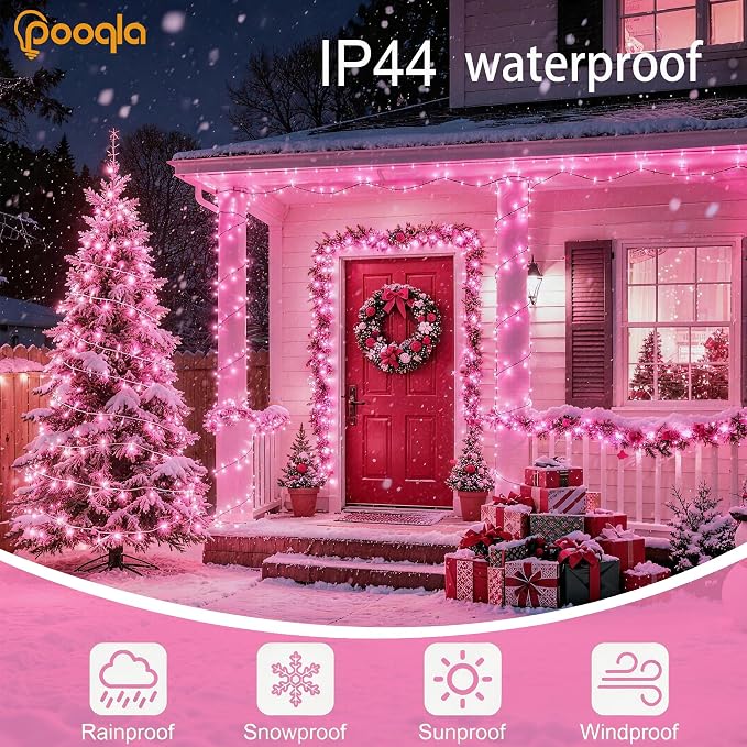 1000 LED Pink Christmas Lights Outdoor String Lights, 328 ft | Green Wire Waterproof Twinkle Fairy Lights Plug in with Timer, 8 Modes String Lights Indoor Bedroom Halloween Decorations