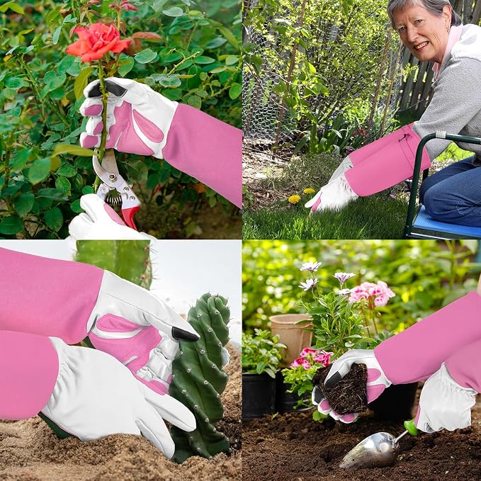 Gardening Gloves for Women Men, Long Thorn Proof Rose Pruning Glove | Womens Long Leather Garden Glove, Heavy Duty Gauntlet, Work Glove for Weeding, Yard Planting, Best Garden Gifts for Gardener