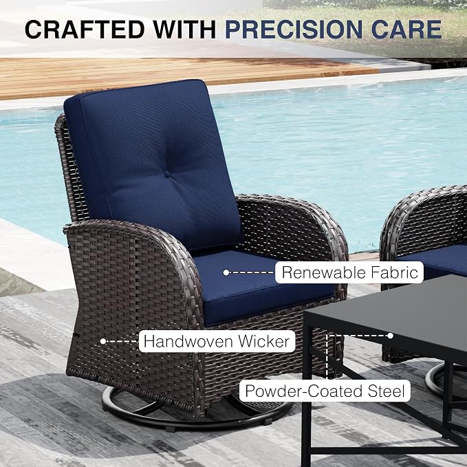 Joyside Wicker Patio Furniture Set, 6 Piece Outdoor Furniture Set with Thickened Cushions, High Back, Deep Seating, Wide Armrest, Outdoor Swivel Rocker Chairs for Porch, Deck