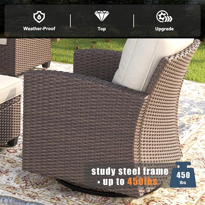 4 Pieces Patio Furniture Swivel Chairs Set, Outdoor Wicker Glider Rocking Chairs with Ottoman Set