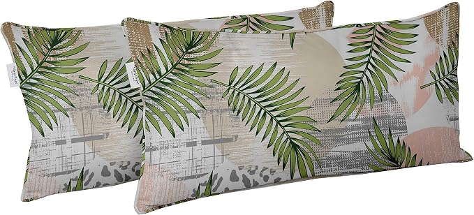 Indoor/Outdoor Polyester Fabric Lumbar Pillow Cover, All-Weather Waterproof Rectangular Cushion Case for Patio Furniture, 12 x 18 Set of 2 - Tropical-29