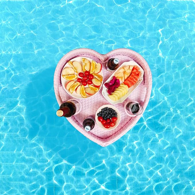 Floating Tray for Pool，Floating Pool Tray, Floating Tray - Floating Pool Table, Ideal for Food & Drinks - Floating Table for Pool - Essential Floating Food Tray for Pool Activities(Heart-Shaped)