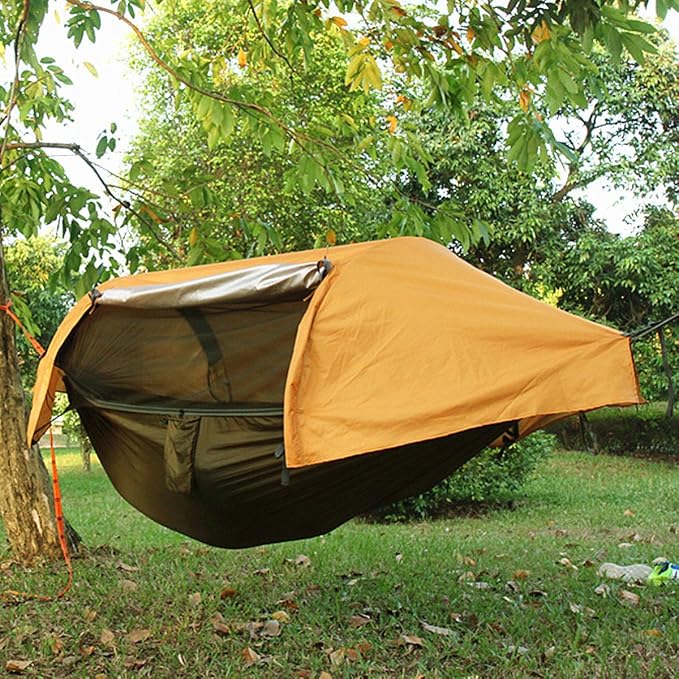3 in 1 Hammock with Mosquito Net and Rain Fly Outdoor Hammocks Tents for Camping Backpacking Hiking (Orange, L)