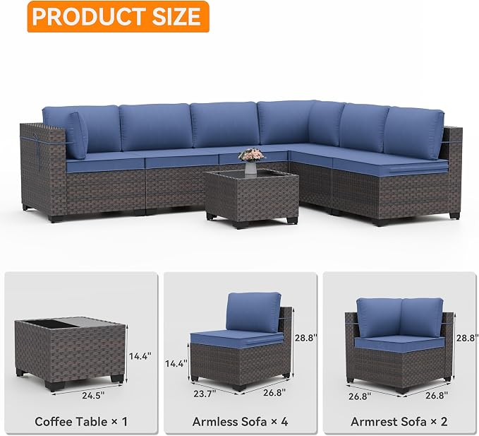 Patio Furniture Set with Fire Pit Table 11 Pieces Wide PE Rattan Patio Conversation Set,Swivel Chair Sofa Set Outdoor Sectional Furniture w/43in 55000 BTU Propane Fire Pit Table,NavyBlue