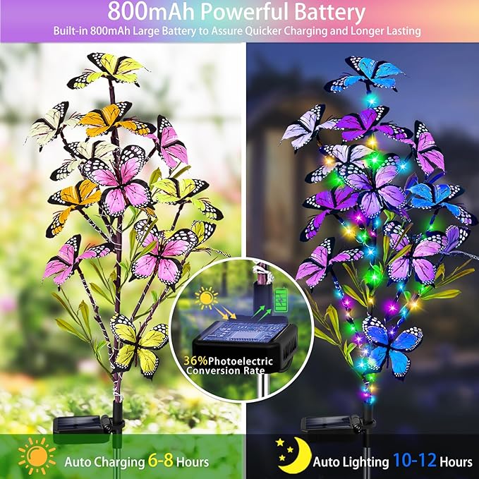 MRHEPHAESTUS Solar Garden Lights Outdoor Waterproof, 6 Pack Solar Butterfly Lights with 60 LED 12 Butterfly Colorful Lighting for Garden Yard Lawn Outdoor Decor, Gift for Mom Women Mother's Day