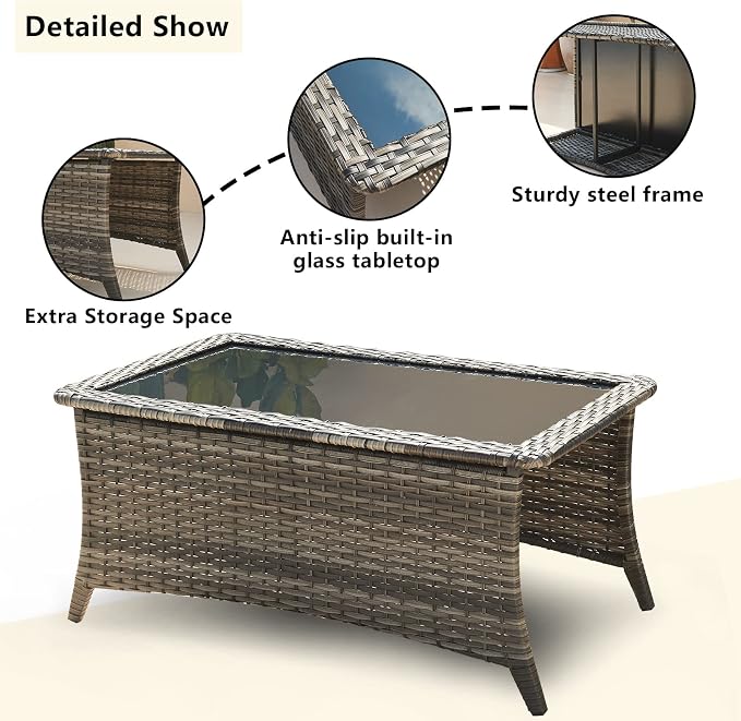 HUMMUH Outdoor Furniture Patio Furniture Set 7 Pieces Wicker Outdoor Sectional Sofa with Swivel Rocking Chairs,Patio Ottomans,Coffee Side Table