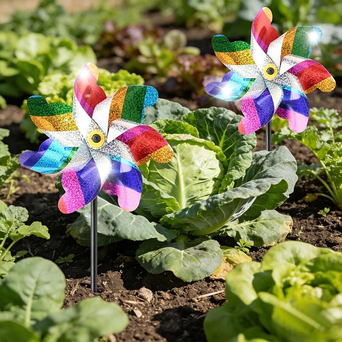 10 Pack Pre-Assembled Pinwheels for Yard and Garden, Colorful | Wind Spinner Measures 19.7'' H x 6.8'' W, Reflective Surface Sparkles In Sunlight, Connect Stakes For Yard, Garden Or Lawn