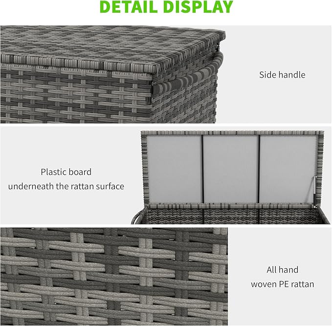 83 Gallon Deck Box, Large Outdoor Storage Chest, PE Wicker Trunk for Outside on Wheels for Tools, Pool Supplies Patio Furniture Cushions, Gray