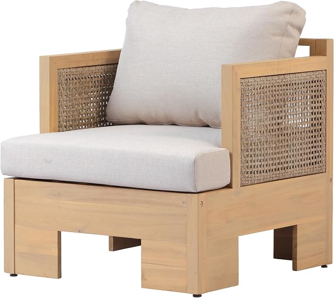 Christopher Knight Home Mason 5 Piece Patio Furniture Set with 3-Seater Sofas, Club Chairs and Coffee Table, Outdoor Acacia Wood Conversation Set, Patio Sofa Set for 8, Light Teak+Light Brown+Beige