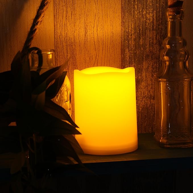 iZAN 3-Pack Battery Operated Flameless LED Candles with Timer Outdoor Waterproof Flickering Timing LED Pillar Candles for Home Wedding Party Festival Décor Long Battery Life 1500+ Hours 3”x4”