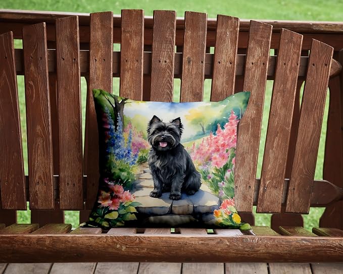 Caroline's Treasures Cairn Terrier Spring Path Throw Pillow Machine Washable, Indoor Outdoor Decorative Pillow for Couch, Bed or Patio, 14Hx14W