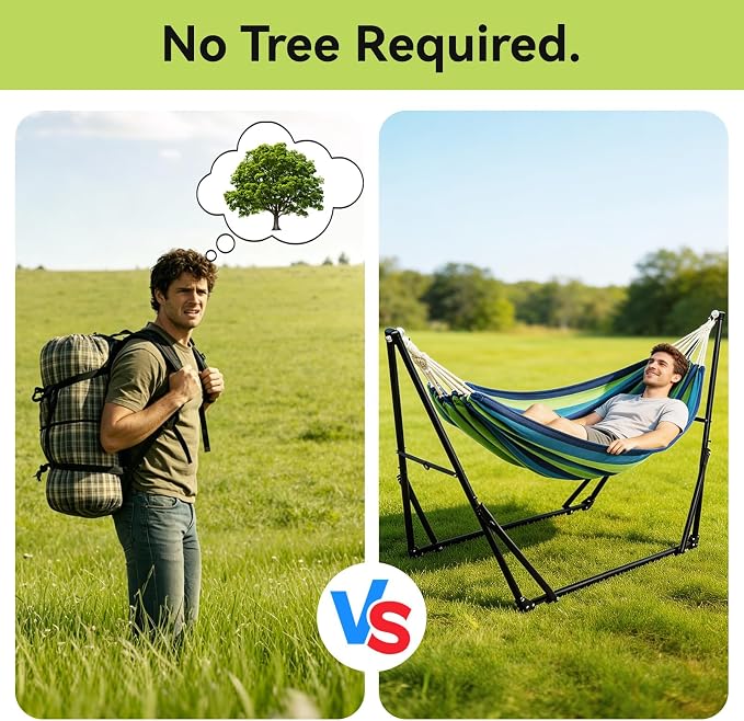 Portable Multifunctional Hammock Chair with Stand for Outside or Inside | 1 Minutes Tool-Free Setup | Easy switching Hammock and Hammock Chair | Adjustable Hammock for Patio Yard | 450 lbs Capacity