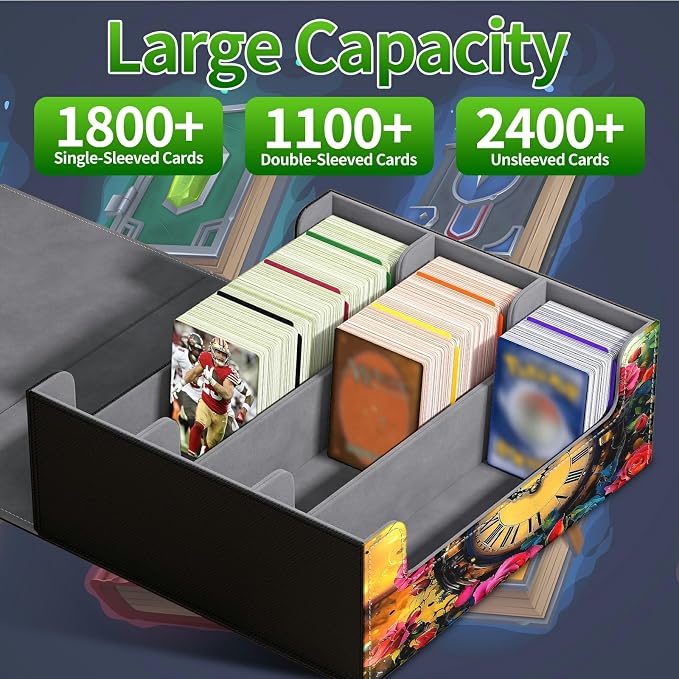 Large Card Deck Box for MTG, Fits 1200+ Sleeved Cards, PU Leather Storage Case with Strong Magnetic Closure, Multiple Colors for TCG CCG Baseball Card Collections, Sunflower Yellow Cow