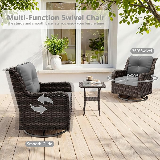 Outdoor Patio Furniture Set,7 Pieces 7 Seats Outdoor Sectional Furniture All Weather Thick PE Rattan Wicker Patio Conversation Set with Ottoman & Coffee Table,Swivel Rocking Chairs Set,Grey