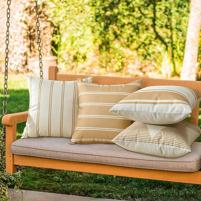OTOSTAR Pack of 4 Waterproof Throw Pillow Covers 18x18 Inch Geometry Outdoor Decorative Pillow Case Garden Pillow Covers Square Cushion Case Pillows Shell for Patio Furniture Couch Tent (Light Coffee)
