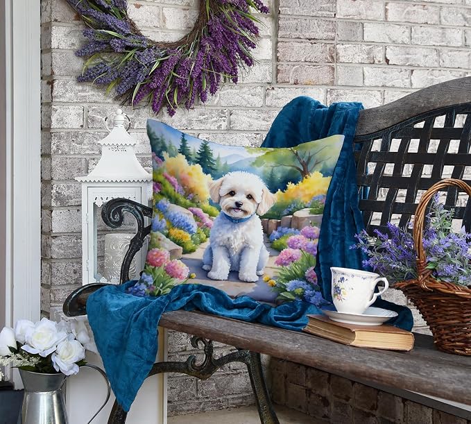Caroline's Treasures Maltipoo Spring Path Throw Pillow Machine Washable, Indoor Outdoor Decorative Pillow for Couch, Bed or Patio, 18Hx18W