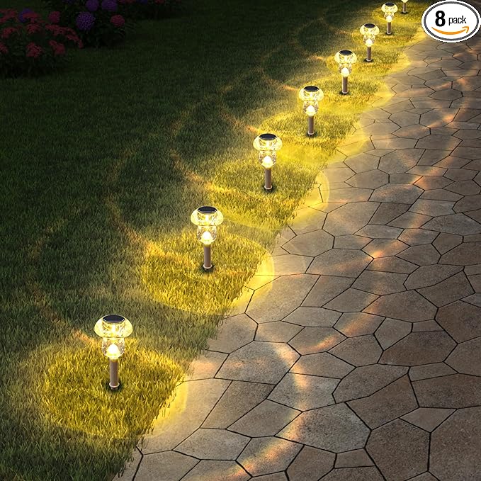 Eyrosa Solar Outdoor Lights, 8 Pack Waterproof Solar Mushroom Lights for Garden Yard Pathway Path Walkway Driveway Lawn Landscape Outside Decor（Warm White）