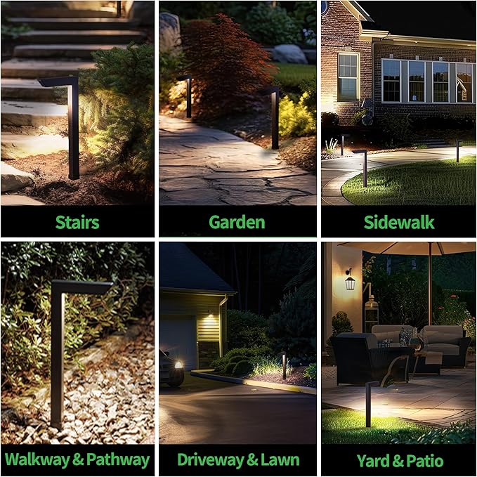 Outdoor Path Lights, LED Landscape Pathway Lights 3000K/4000K/5000K Selectable, 12V Low Voltage Wired, Waterproof 5W 235LM Black Aluminum for Backyard Patio 6 Pack