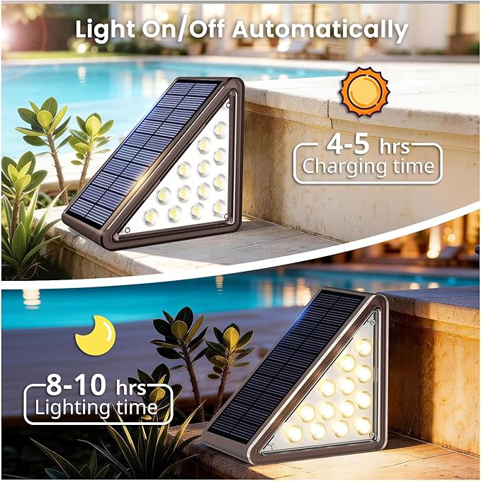 Brown Solar Step Light Outdoor Stair Lights, Deck Lights Outdoor Powered IP65 Waterproof, 3000K Warm White Solar Outdoor Step Light, Decor for Stair, Deck, Step,Porch and Outside Patio,6 Pack