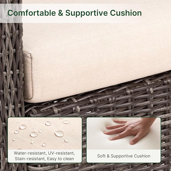 Wicker Patio Conversation Set, Outdoor Patio Chair Set with Deep Seating, Wide Armrests & Thick Cushions, All-Weather Outdoor Furniture Set for Patio, Porch, Deck & Backyard