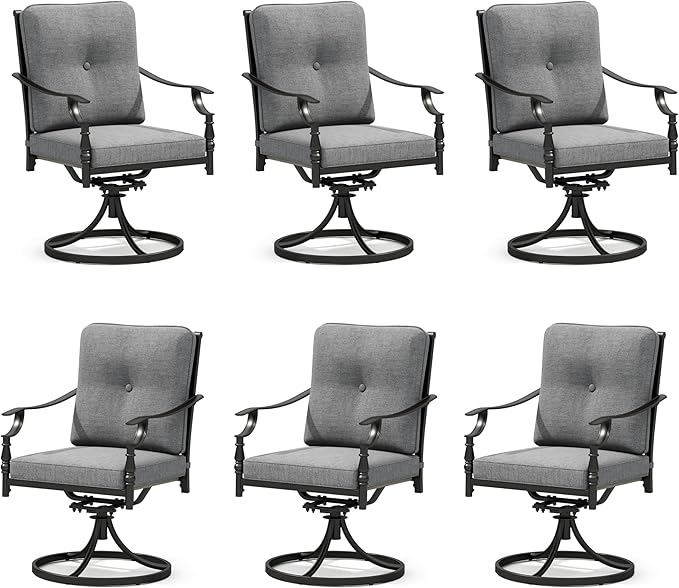 Sophia & William Outdoor Patio Swivel Dining Chairs Set of 6, Heavy Duty Patio Dining Chairs with Thickened Cushions, Wrought Iron Deck Chairs for Backyard, Poolside, Balcony and Garden