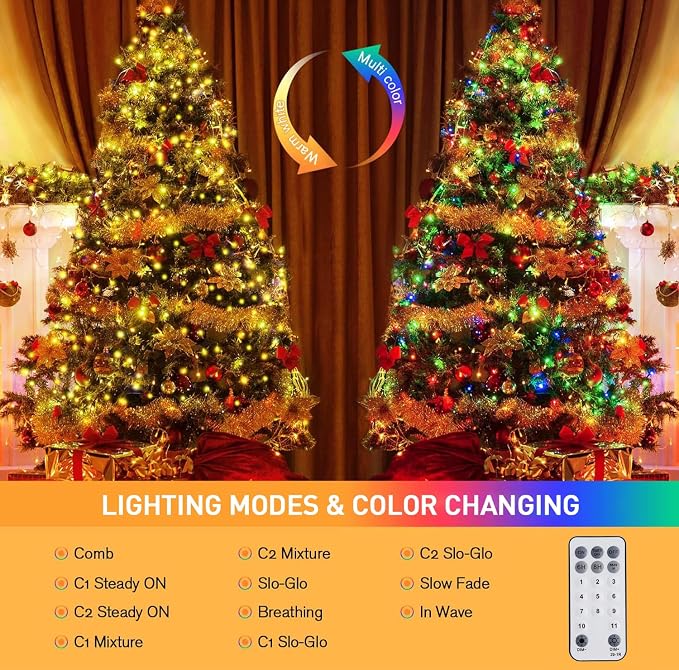 JMEXSUSS 100 LED Warm White & Multicolor Color Changing String Lights | 33ft Christmas Tree Lights Indoor Plug in, Christmas String Lights Outdoor Waterproof for Xmas Indoor Decor