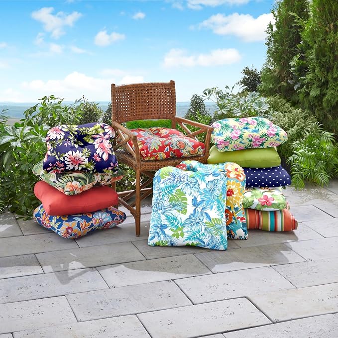 BrylaneHome Bh Outdoor Performance Tufted Wicker Chair Cushion - Bright Cobalt Cabana