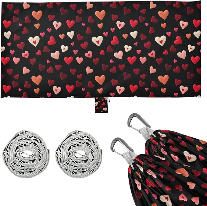 Camping Hammock Outdoor Hammocks for Outside Embroidery Hearts Beach Trees Portable Lightweight with Pockets Tree Straps Indoor
