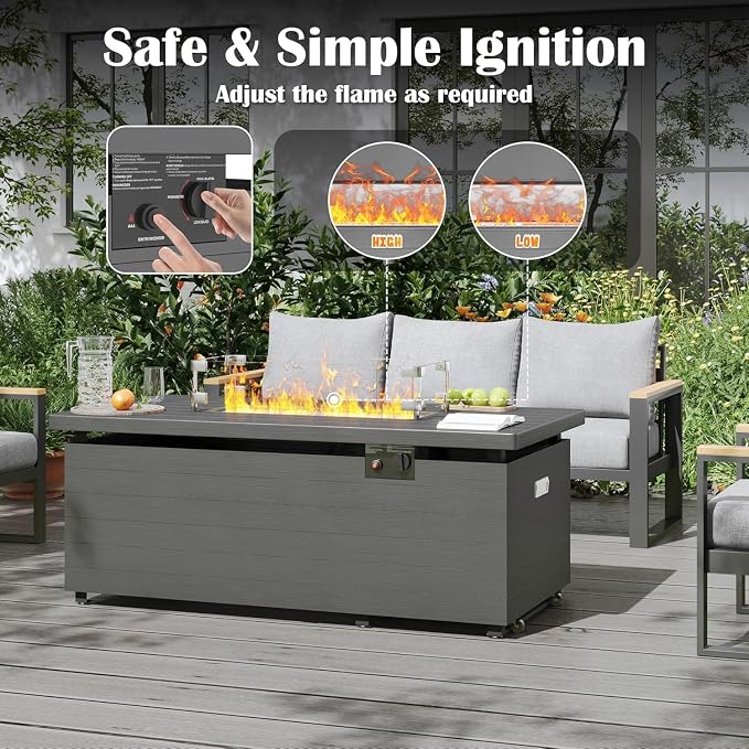 Sundale Outdoor Aluminum Patio Furniture Set, 7 Piece Outdoor Conversation Sets with Fire Pit and 6" Thick Olefin Cushions, All Weather Outdoor Sectional Set for Deck, Lawn, Yard