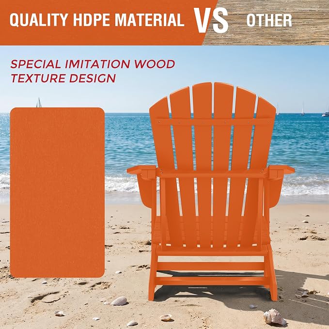 Costaelm Patio Conversation Set, Patio Chairs Set of 5 Balcony Firepit Furniture Outdoor Adirondack Square Table and Chair Backyard Furniture Set for Lawn Porch Pool Garden, Orange