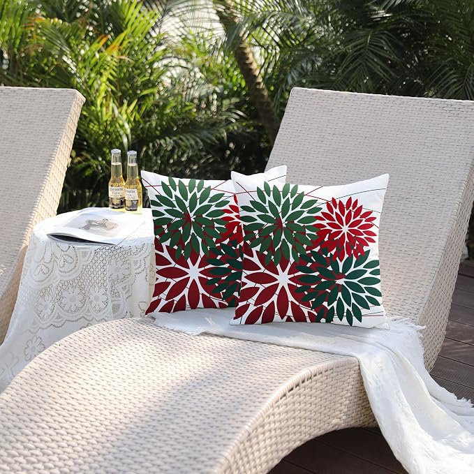 DFXSZ Pack of 2 Outdoor Waterproof Throw Pillow Covers 16x16 Red Green | Polyester Colorful Spring Summer Floral Decorative Cushion Cases(NO INSERT),For Couch Patio Funiture Garden Home Decor