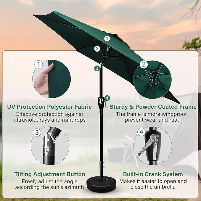 Simple Deluxe 9FT Outdoor Patio Umbrella Table Market Umbrella with Push Button Tilt and Crank, 8 Sturdy Ribs, UV Protection Waterproof for Garden, Lawn, Deck, Backyard, Pool, Green
