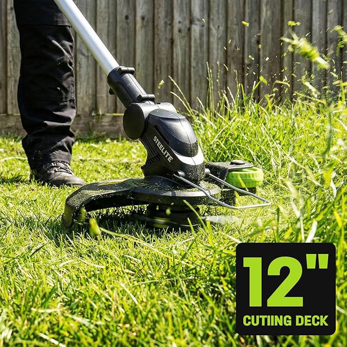 STEELITE 20V Electric Lawn Mower & 12-Inch 2-in-1 String Trimmer/Edger Combo, 13-Inch Cordless Mower with 4.0Ah + 2.0Ah Batteries & Charger, 5 Replacement Spools for Small Lawns